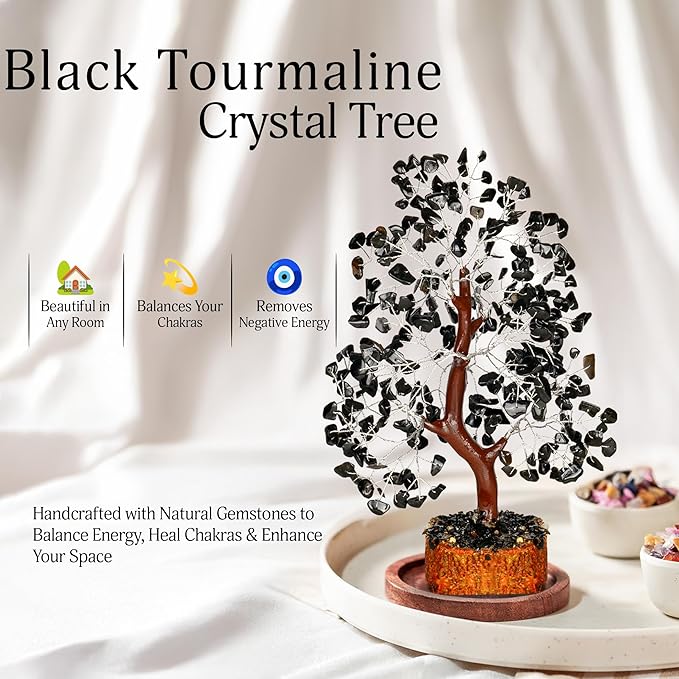 Black Tourmaline Crystal - Bonsai Tree, Money Tree, Black Tree, Tree of Life Decor, Chakra Tree of Life, Energy Gifts for Women, Crytals and Gemstones