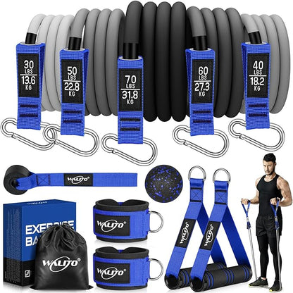 WALITO Resistance Bands Set - Exercise Bands with Handles, Door Anchor, Legs Ankle Straps, for Heavy Resistance Training, Physical Therapy, Muscle Training, Yoga, Home Workouts