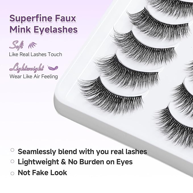 Eyelashes Natural Cat Eye Lashes 15mm Wispy Eyelashes Thin Band False Eyelash 3D Volume False Lashes Soft Lash Strips C Curl Natural Fake Lash 10 Pair EVENTILL