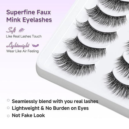 Eyelashes Natural Cat Eye Lashes 15mm Wispy Eyelashes Thin Band False Eyelash 3D Volume False Lashes Soft Lash Strips C Curl Natural Fake Lash 10 Pair EVENTILL