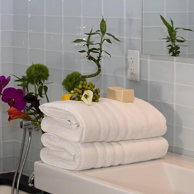 Mosobam Luxury Turkish Towels Set of 4 Bath Sheets 35X70 White Oversize 700 GSM Bamboo Viscose & Aegean Turkish Combed Cotton