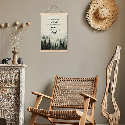 JINYO Inspirational Wall Decor, and into the Woods I Go to Lose My Mind and Find My Soul Forest Wall Art Poster, Misty Nature Landscape Wall Decor for Home Bedroom Living Room, 12x16 Inch