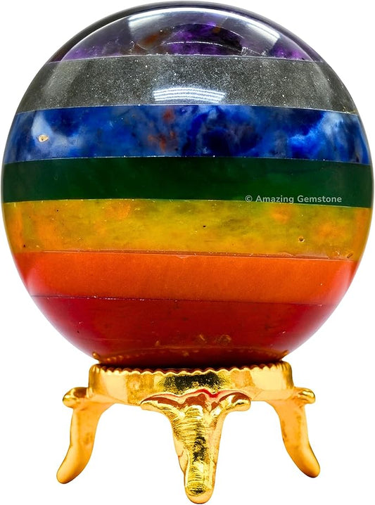 Amazing Gemstone Chakra Crystal Ball with Stand - 2 Inches Crystal Sphere Meditation Balls for Witchcraft and Decorative Balls
