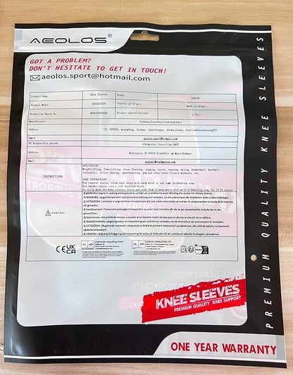 AEOLOS Knee Sleeves (1 Pair)，7mm Compression Knee Braces for Heavy-Lifting,Squats,Gym and Other Sports (Large, Black)