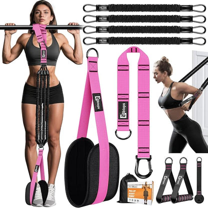 Pull Up Assistance Bands,Up to 300 lbs Assistance,Adjustable Heavy Duty 4 Pull Up Bands with Handle and Door Anchor for Home Gym Fitness Exercise Strength Training Workout Equipment