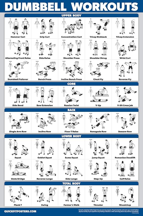 QuickFit 10 Pack - Exercise Workout Poster Set - Foam Roller, Dumbbell, Suspension, Kettlebell, Resistance Bands, Stretching, Bodyweight, Barbell, Yoga Poses, Exercise Ball (LAMINATED, 18" x 24")