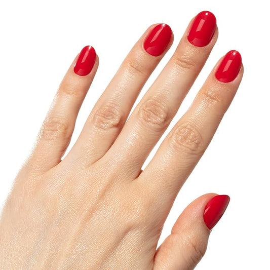 Short Red Press On Nails - Hard Candy Long Lasting Glue On Nails | Short Round False Nails with Real Polish | 24 Nail Kit in 12 Sizes, Strong Glue & Reusable Travel Case Included.