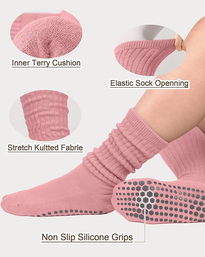 3/6 Pairs Grip Pilates Socks for Women, Non-slip Yoga Athletic Socks for Barre Ballet Barefoot Workout Hospital