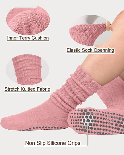 3/6 Pairs Grip Pilates Socks for Women, Non-slip Yoga Athletic Socks for Barre Ballet Barefoot Workout Hospital