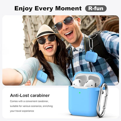 R-fun Compatible with AirPods Case Cover, Soft Silicone Protective Cover with Keychain for Women Men Compatible with Apple AirPods 2nd 1st Generation Charging Case, Front LED Visible,Light Blue