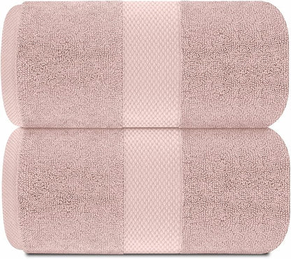 White Classic Pink 650 GSM Cotton Bath Sheet Towel - Extra Large 35x70, Luxury Soft, Highly Absorbent, Quick Dry, 2 Pack