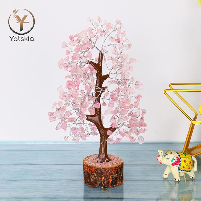 YATSKIA Rose Quartz Tree, Quartz Crystal Feng Shui Decor, Healing Crystal Decor, Feng Shui Money Tree, Gifts for Women, Meditation, Reiki (10-12 Inches)