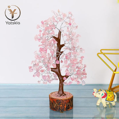 YATSKIA Rose Quartz Tree, Quartz Crystal Feng Shui Decor, Healing Crystal Decor, Feng Shui Money Tree, Gifts for Women, Meditation, Reiki (10-12 Inches)