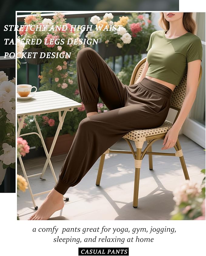 2 Pack Women's Yoga Joggers, Cozy Sweatpants with Pockets Casual Loose Comfy High Waisted Lounge Pants