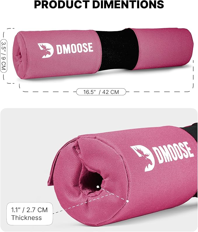 DMoose Fitness Barbell Pad for Hip Thrust, Squat & Lunges - Non-Slip Thick Foam Cushion for Neck and Back Support with Two Straps - Hip Thrust Pad for Leg Day - Fits All Olympic Bars and Smith Machine