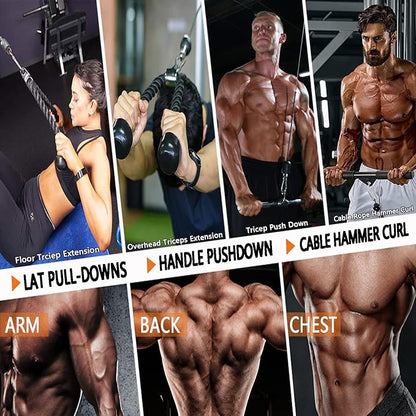 Weight Cable Pulley System Gym Upgraded Fitness LAT and Lift Pulley Attachments Tricep Workout Pulley System with Adjustable Length Cable for Home Gym LAT Pull Down Biceps Curl Tricep Arm Workouts