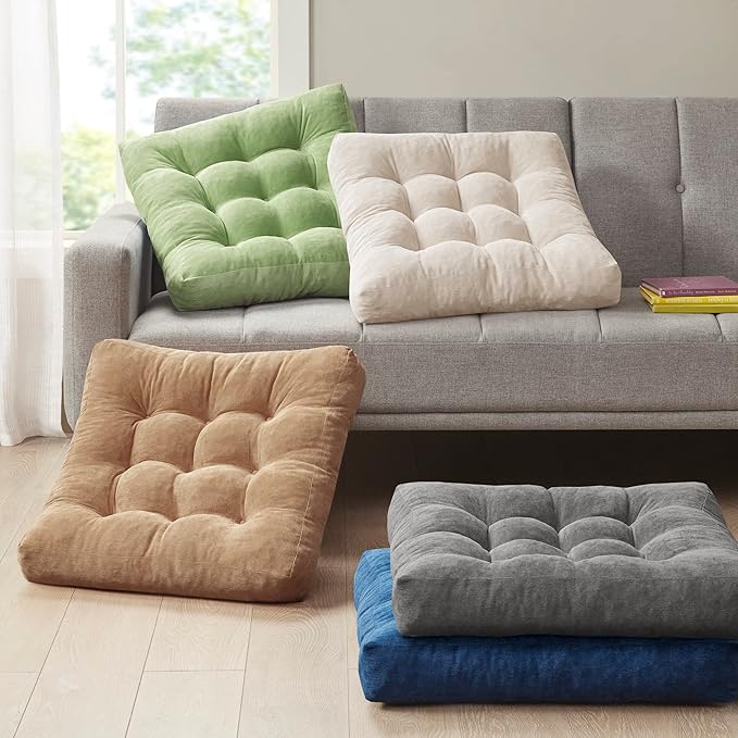 Meditation Floor Pillow Set of 2, Square Large Pillows Seating for Adults, Tufted Corduroy Cushion for Living Room Tatami, Coffee Brown 22x22 Inch