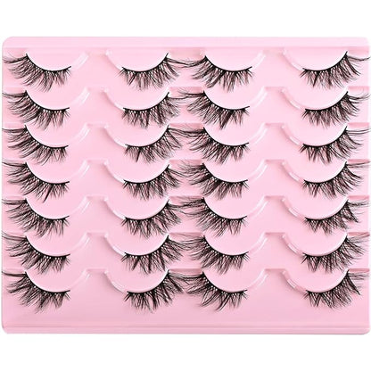 Half Lashes False Half Eyelashes Cateye Wispy Lash Natural Look 14 Pairs Fake Eyelash Strips 8-15mm 3D Fluffy Lashes Pack for Women