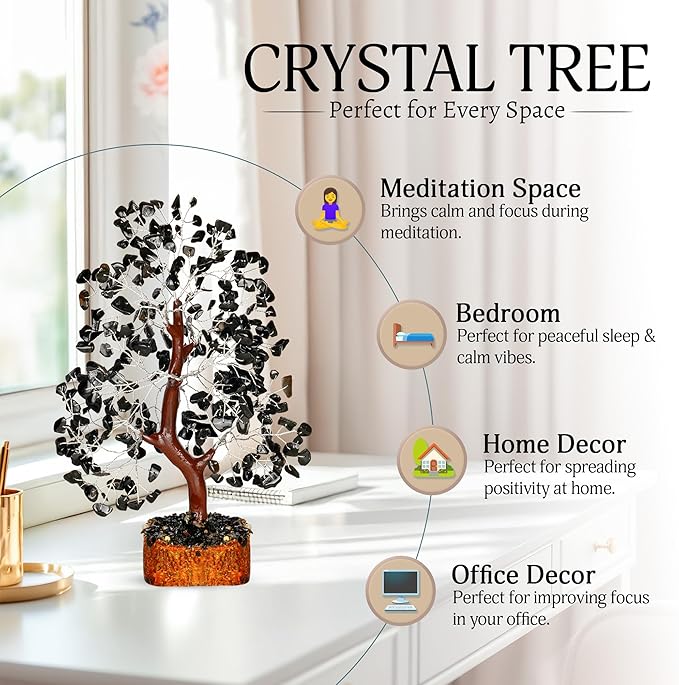 Black Tourmaline Crystal - Bonsai Tree, Money Tree, Black Tree, Tree of Life Decor, Chakra Tree of Life, Energy Gifts for Women, Crytals and Gemstones