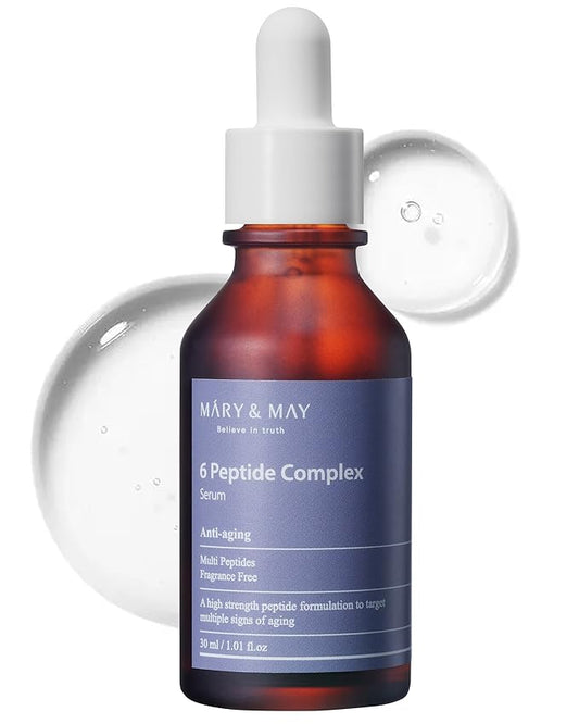Mary&May 6 Peptide Complex Serum - Advanced Wrinkle Improvement with Firming and Lifting Effects - Korean Skincare - Fragrance Free, Hypoallergenic, Quick Absorbing, 1.01oz.