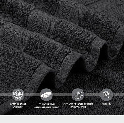 Oakias Premium Towel Set 600 GSM 8 Piece 100% Ring Spun Cotton Highly Absorbent Bath Towels Set - Super Soft Bathroom Towel Set - Hotel Quality Double Stitched Hem - Ideal for Hotels, Spa, Dark Grey