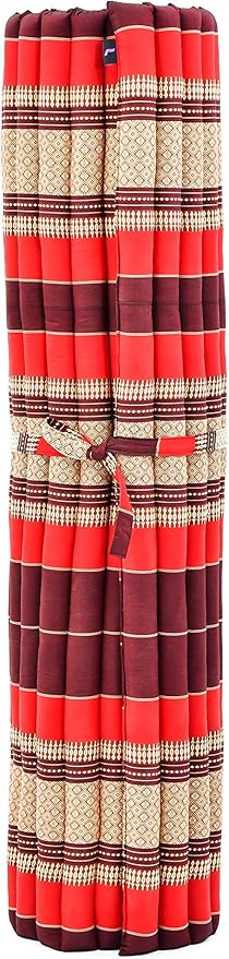 Leewadee - Foldable Floor Mattress - Japanese Roll Up Futon -Trifold Tatami Mat- Guest Floor Bed - Camping Mattress - Thai Massage Mat, Kapok Filled, 75 x 57 inches, Red