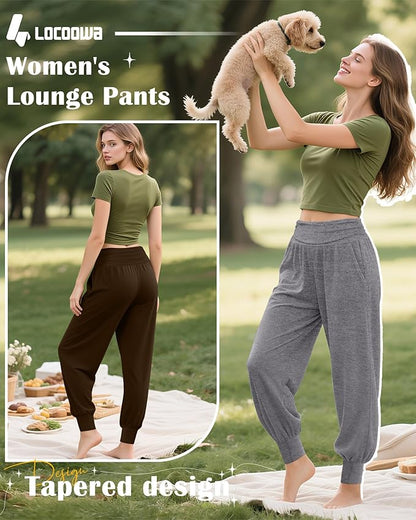 2 Pack Women's Yoga Joggers, Cozy Sweatpants with Pockets Casual Loose Comfy High Waisted Lounge Pants