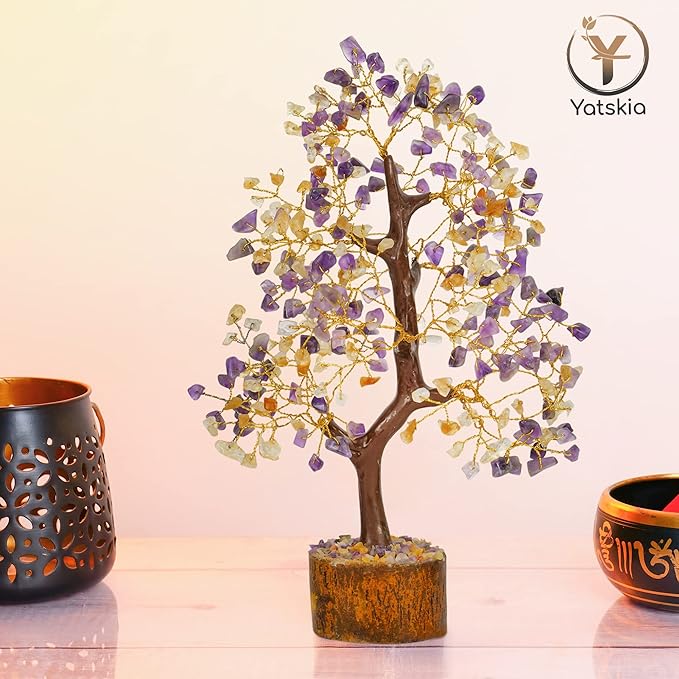 YATSKIA Citrine Crystal - Amethyst Tree, Tree of Life Decor, Healing Crystals, Chakra Gifts, Crystal Money Tree, Gemstone Tree, Tree of Life Decor, Home Decor Gifts, Arbol De La Abundancia
