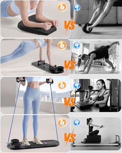 Pilates Board, 15-in-1 Portable Pilates Reformer Set for Home Workout, 2025 Foldable Pilates Machine Board with Resistance Bands, Strength Training and Full Body Workout