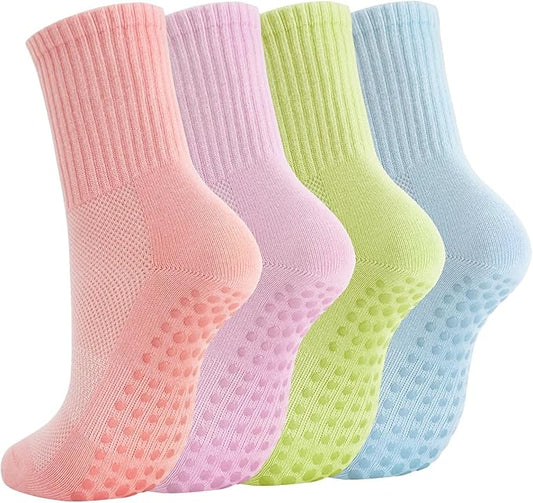 Breslatte Crew Pilates Socks with Grips for Women Non Slip Cotton Grip Socks for Yoga Hospital Barre Home Daily