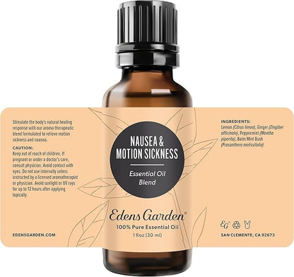 Edens Garden Nausea & Motion Sickness Essential Oil Blend- 100% Pure Premium Grade, Undiluted, Natural, Therapeutic, Aromatherapy, The Best for Skin, Humidifiers, Face 30 ml (1 fl oz)