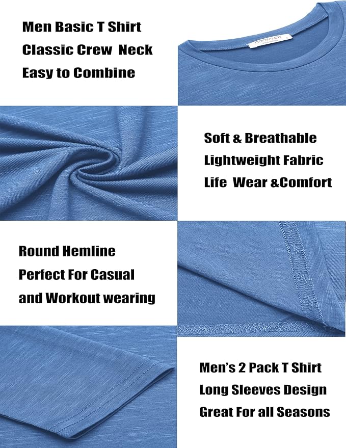 COOFANDY Men 2 Pack Muscle Fitted T Shirt Gym Workout Athletic Long Sleeves Tee