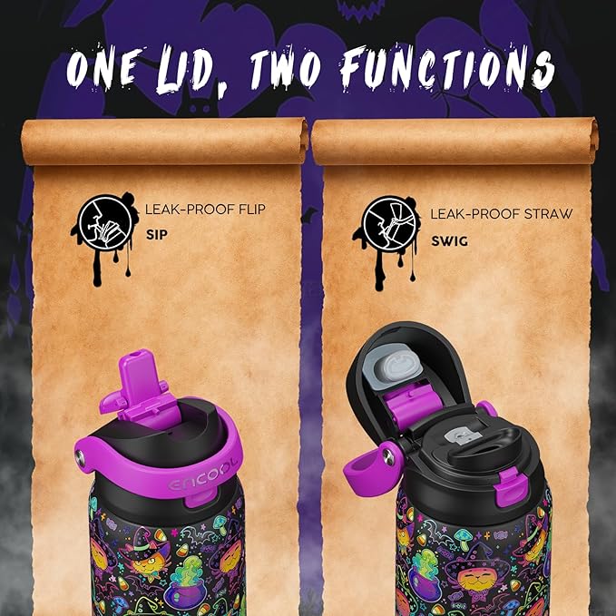 Halloween Gothic Water Bottle with Straw, Stainless Steel Insulated Water Bottle,Leak Proof, One-Touch Flip Lid, BPA Free, Holiday Gifts For Women Men, 32oz, Meowgic Night