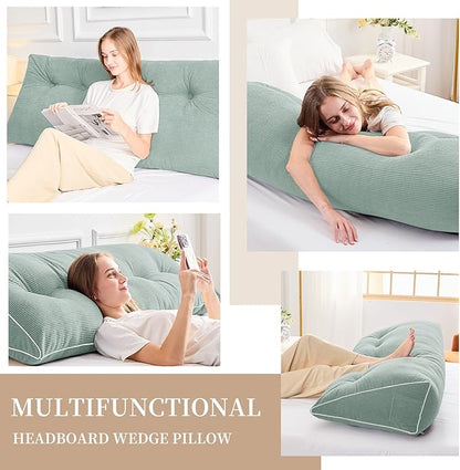 Sasttie Headboard Pillow Queen, Triangular Wedge Pillow Headboard, Wedge Headboard Pillow for Bed Sofa, Daybed Pillows for Sitting up, Reading or Working with Removable Cover, Mint Green