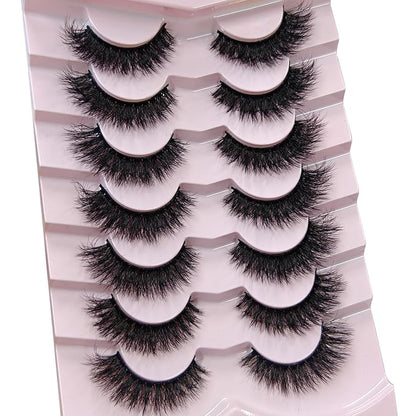 MIKIWI Wispy Strip Lashes Fluffy Faux Mink Eyelashes Volume Lashes 7 Pairs False Eyelashes(M51)