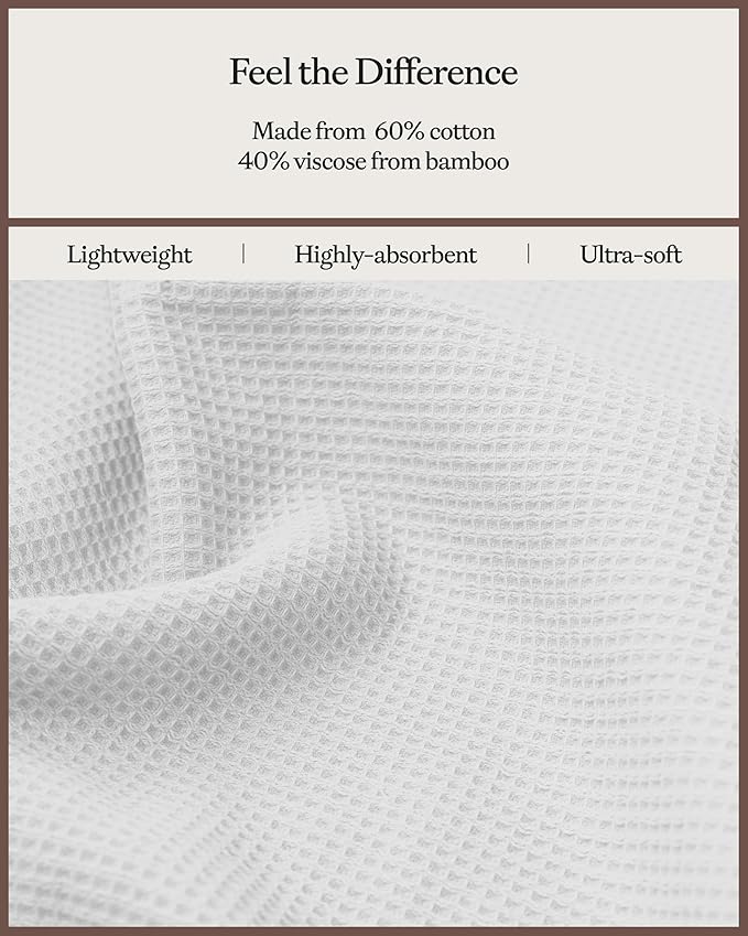 Cozy Earth Complete Waffle Bath Bundle - 60% Cotton 40% Viscose from Bamboo - Quick Dry & Ultra-Soft Waffle Weave Bath Towels - 4 Washcloths, 2 Hand Towels, 2 Bath Towels, 2 Bath Sheets, White