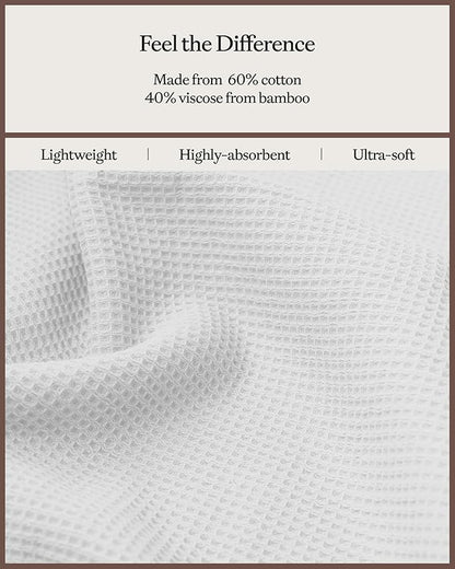 Cozy Earth Complete Waffle Bath Bundle - 60% Cotton 40% Viscose from Bamboo - Quick Dry & Ultra-Soft Waffle Weave Bath Towels - 4 Washcloths, 2 Hand Towels, 2 Bath Towels, 2 Bath Sheets, White