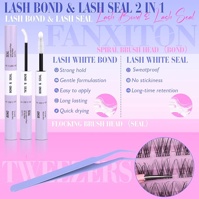 Wispy Natural Eyelash Clusters Kit 8-16mm D Lash Clusters DIY Lash Extension Kit Thin Lash Band with Bond and Seal, Tweezers Lash Clusters Kit