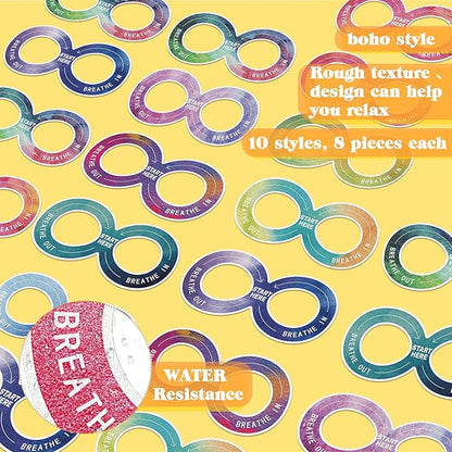 80 Pcs Anxiety Sensory Stickers with Inspirational Quotes Calm Textured Strips Relief Mental Health Stickers School Office Adhesive Sensory Tape Anti Stress Toys for Adults Teens (Elegant)