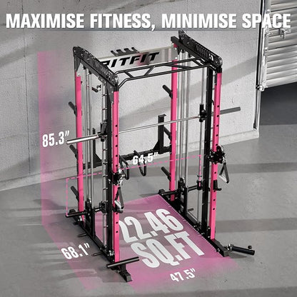 RitFit M1 & M1 Pro Smith Machine with Cable Crossover System, Multi-Function Squat Rack Power Cage for Home Gym, Power Rack and Packages