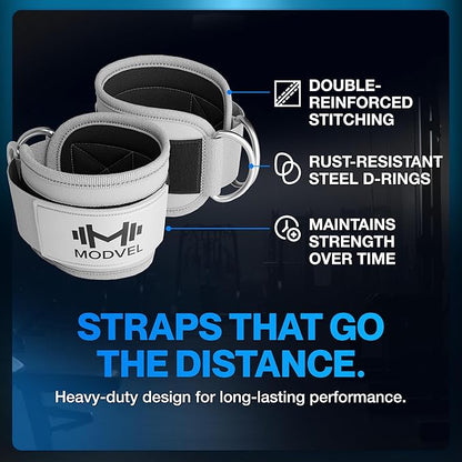 Modvel Gym Ankle Strap for Cable Machines – Glute & Leg Kickback Ankle Straps for Gym Workouts – Adjustable, Padded Support for Strength Training, Weightlifting, Rehab – Men & Women