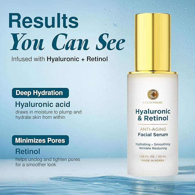 Hyaluronic Acid Serum For Face - Dermatologist Tested Hya & Retinol Ultra Hydrating Serum - Anti-Aging, Radiant Glowing Complexion, Wrinkle Reduction - Clean Beauty Korean Skin Care