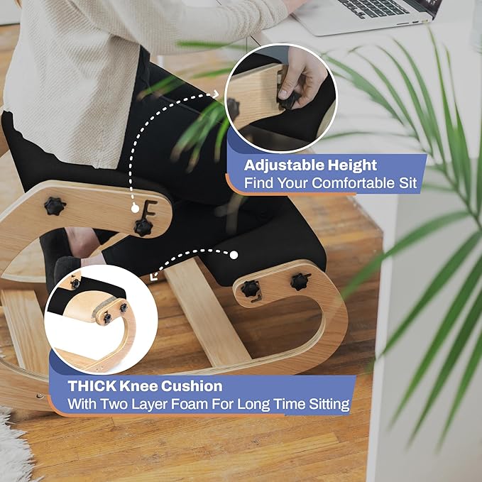 Ergonomic Kneeling Chair with Adjustable Seats - Knee Chair for Posture Correction & Kneel Rocking Stool for Desk - Back Pain Relief and Support for Home and Office