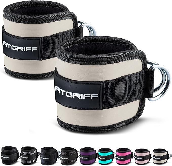 Fitgriff® Ankle Straps V1 for Cable Machine (2 Pieces) - Gym Workout Equipment - Leg Pulley Attachment, Kickback Straps