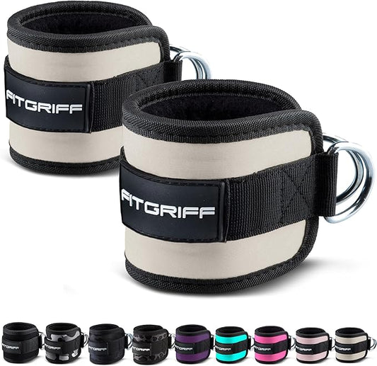 Fitgriff® Ankle Straps V1 for Cable Machine (2 Pieces) - Gym Workout Equipment - Leg Pulley Attachment, Kickback Straps