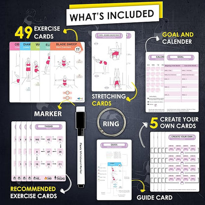 Wall Pilates Workouts For Women - 58 Exercise Cards with Wall Pilates Workout Postures, Instructions & Breathing Tips | Free Ring & Dry-Erase Marker to Create a Customize pilates at home Exercise Chart