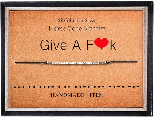 KGBNCIE Morse Code Bracelet for Women Sterling Silver Beads on Silk Cord Secret Message Fuck Friendship Inspirational Encouragement Bracelet Gift for Her