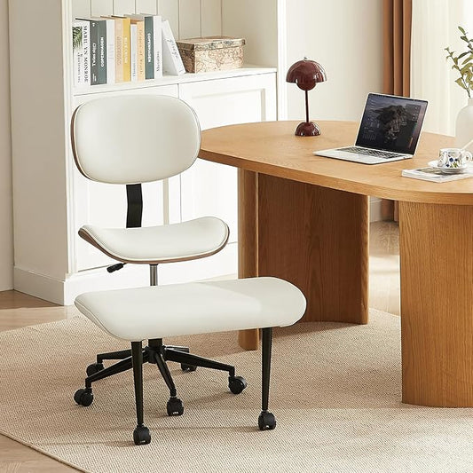 Bestier Criss Cross Office Chair with Wheels, 360° Swivel ADHD Chair for Adults, Height Adjustable Meditation Chair with Wider Bentwood Back Support for Multi Position (Contemporary Bentwood, White)