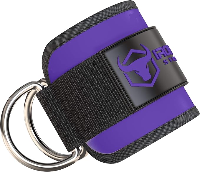 Iron Bull Strength Ankle Straps for Cable Machines (Pair) - Double D-Ring Attachment, Fully Adjustable, Breathable Comfort Neoprene - for Legs, Glutes, Abs and HIPS Workouts - Fits Women & Men
