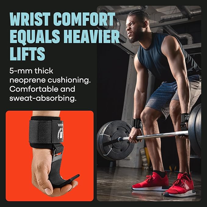 Mava Sports Heavy Duty Weightlifting Hand Grip Power Hooks with Wrist Straps for Pull-ups and Deadlifts Weight Lifting Hooks for Men and Women, Ideal for Power Weightlifting and Gym Workouts